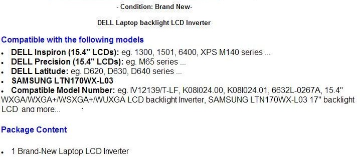 DELL Inspiron 15.4 6400 LCD screen backlight inverter  